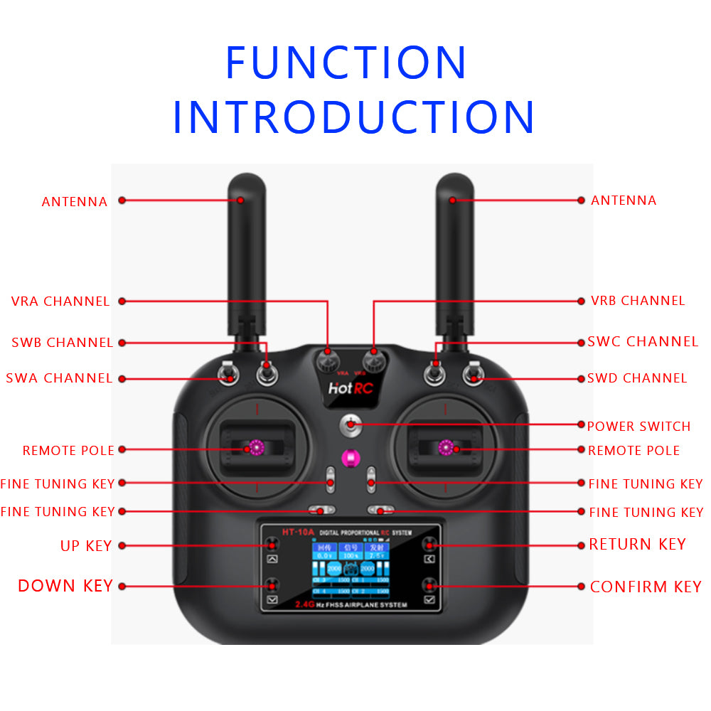Hotrc Hot rc HT-10A HT10A 2.4Ghz 10CH Remote Controller F-10A F10A Receiver For RC Aircraft Vehicle Boat Drone Accessories Parts