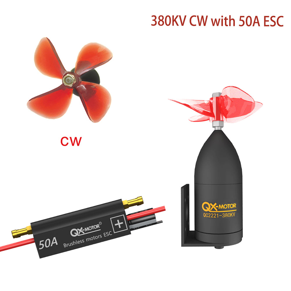 QX-MOTOR QC2221 Waterproof Underwater Propulsor 380/550KV CW CCW Brushless Motor with 50A ESC For RC Fishing Bait Boat Model