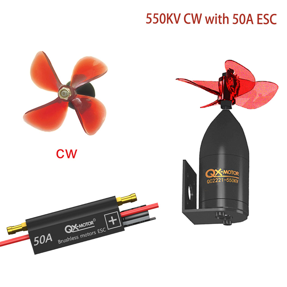 QX-MOTOR QC2221 Waterproof Underwater Propulsor 380/550KV CW CCW Brushless Motor with 50A ESC For RC Fishing Bait Boat Model