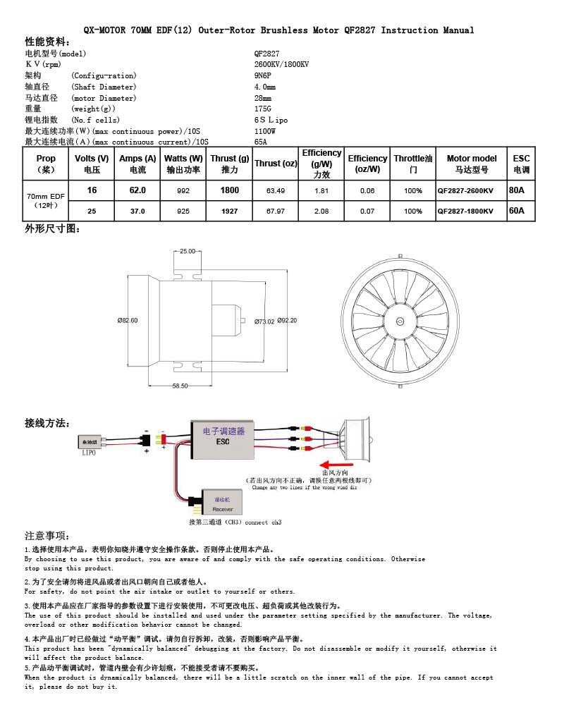QX-MOTOR 70mm EDF Jet 12 Blade Ducted Fan With 4S 6S Motor 60a 80a ESC for FMS / FREEWING RC Airplane Model Plane Parts