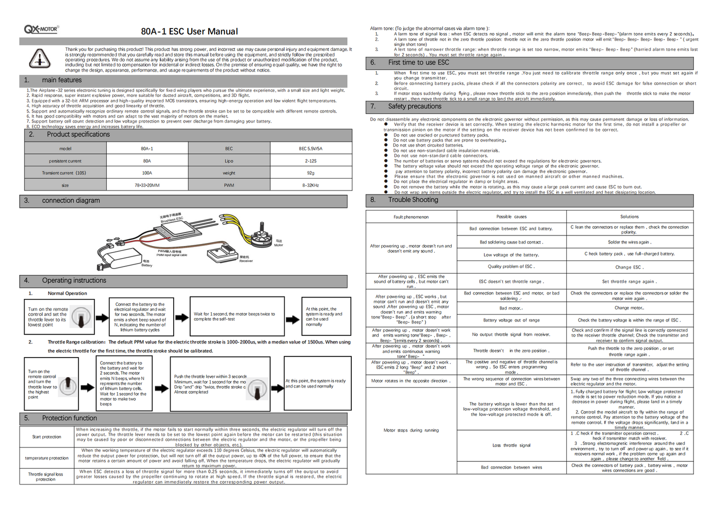 80A 2-12S brushless ESC High pressure Speed Controler With 5.5V 5A BEC for brushless motor suitable for model airplane toys QX-MOTOR EDF