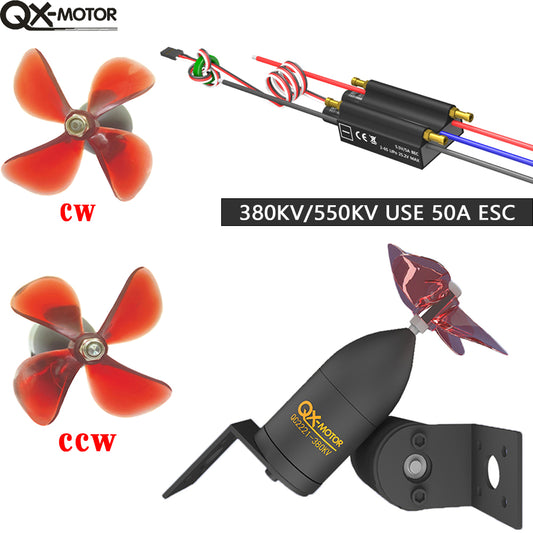QX-MOTOR QC2221 Waterproof Underwater Propulsor 380/550KV CW CCW Brushless Motor with 50A ESC For RC Fishing Bait Boat Model