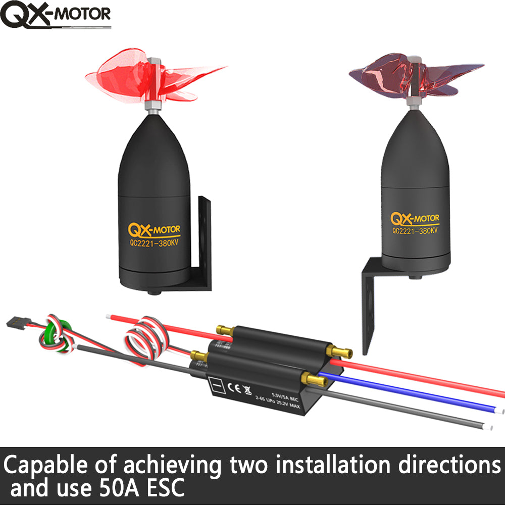 QX-MOTOR QC2221 Waterproof Underwater Propulsor 380/550KV CW CCW Brushless Motor with 50A ESC For RC Fishing Bait Boat Model