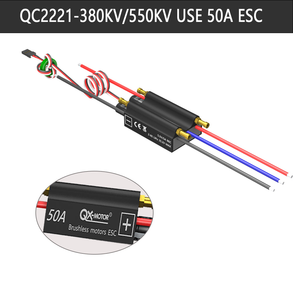 QX-MOTOR QC2221 Waterproof Underwater Propulsor 380/550KV CW CCW Brushless Motor with 50A ESC For RC Fishing Bait Boat Model