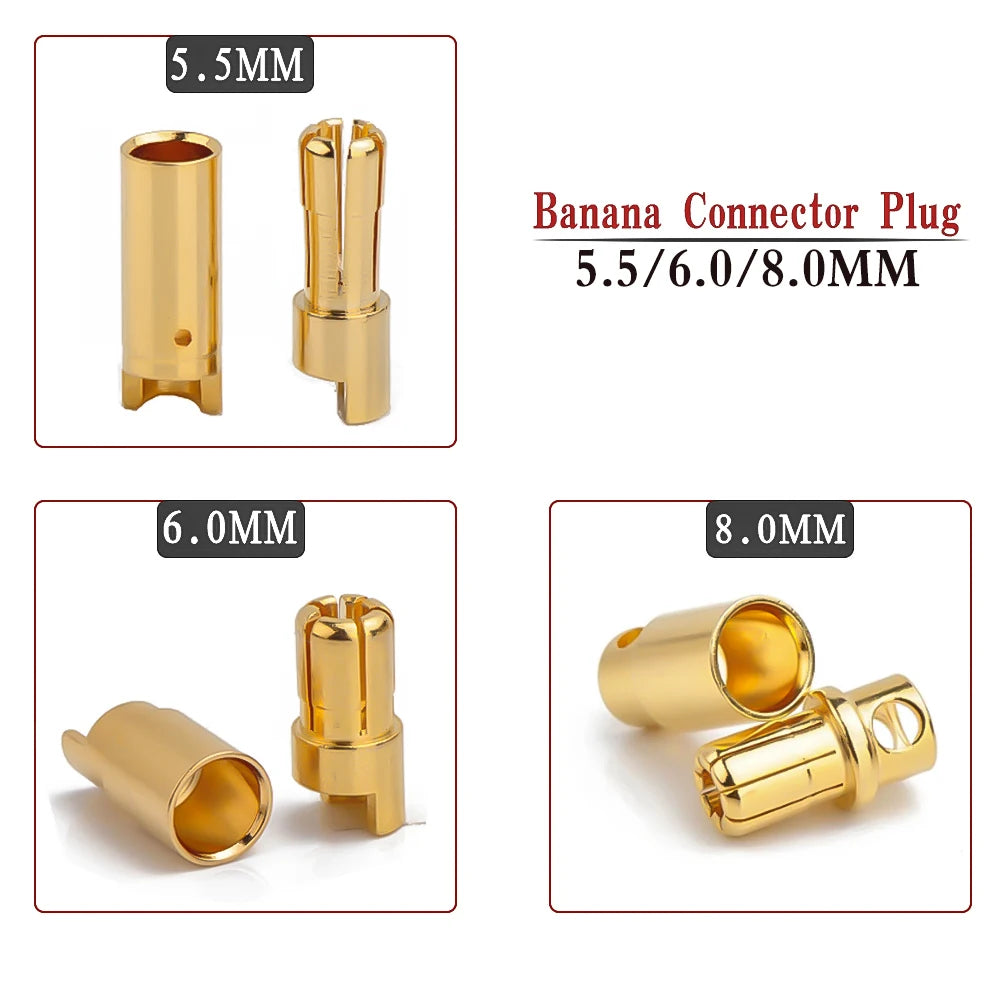 Amass 20/50/100Pairs 5.5mm 6mm 8mm Male Female Bullet Banana Plug Connector for Lipo Battery ESC Motor Remote control toy parts