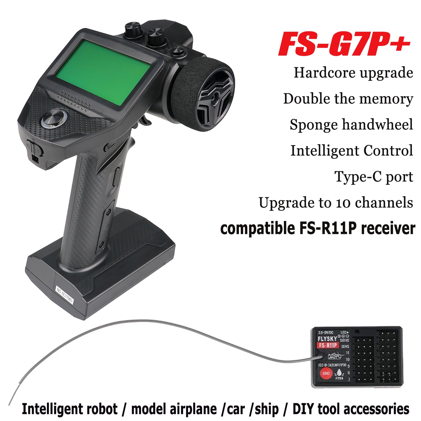 FLYSKY remote control G7P+ 10CH ANT Protocol Radio Transmitter PWM PPM I-BUS SBUS Output with FS-R11D Receiver for RC Car Boat