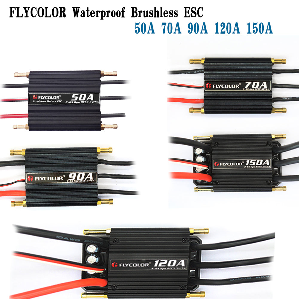 Flycolor 2-6S Lipo BEC 5.5V/5A Brushless ESC 50A 70A 90A 120A 150A Speed Controller and Programming Card for RC Boat Model Parts