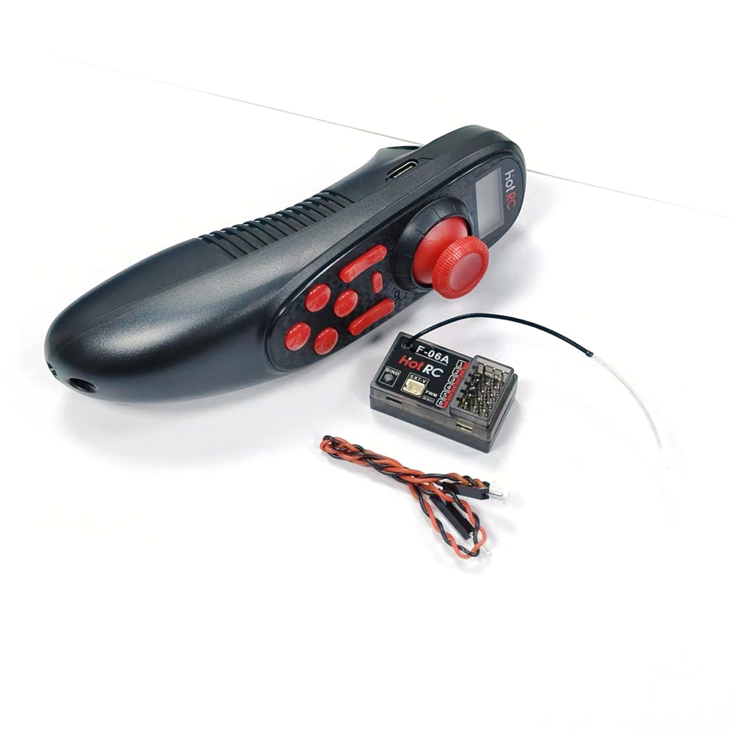 HOTRC DS600 Remote Controller 6CH 2.4GHz Radio System Transmitter Screen with F-06A Receiver for RC Model car/Trawl boat/Fishing Boat