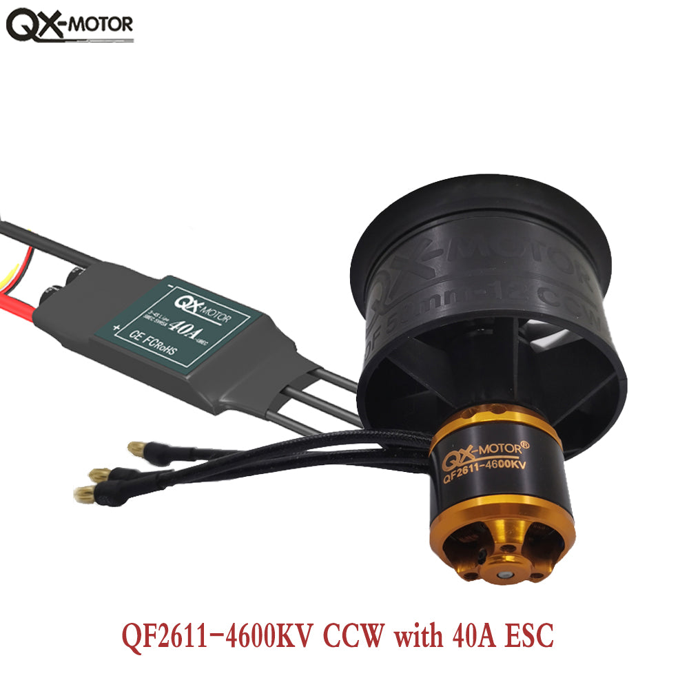 QX-MOTOR 50mm EDF 12 Blades Ducted Fan CW CCW with 40A 50A ESC 3S 4S Brushless Motor
