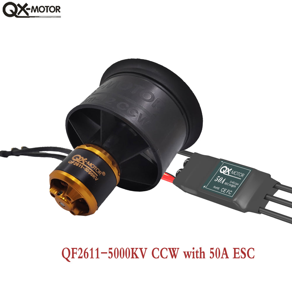 QX-MOTOR 50mm EDF 12 Blades Ducted Fan CW CCW with 40A 50A ESC 3S 4S Brushless Motor