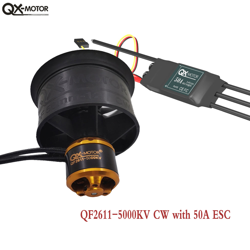 QX-MOTOR 50mm EDF 12 Blades Ducted Fan CW CCW with 40A 50A ESC 3S 4S Brushless Motor