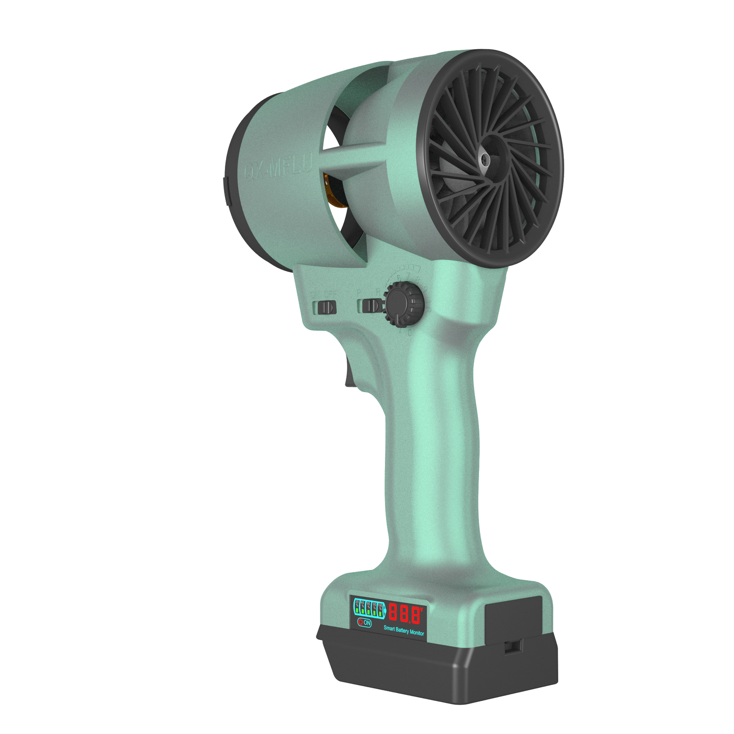 QX-MFLU 1900G 64mm portable violent fan, a powerful handheld fan suitable for outdoor water/dust/snow removal