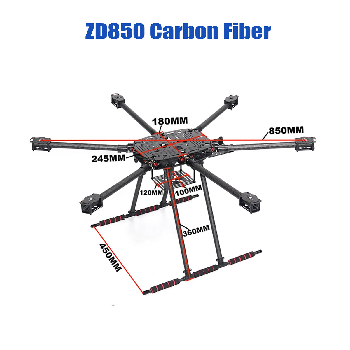 Four axis ZD550 ZD680 / Hexacopter ZD850 Full Carbon Fiber Folding Aerial airplane Rack with Landing Gear for FPV DIY Aircraft
