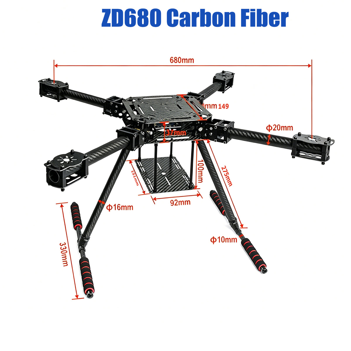 Four axis ZD550 ZD680 / Hexacopter ZD850 Full Carbon Fiber Folding Aerial airplane Rack with Landing Gear for FPV DIY Aircraft