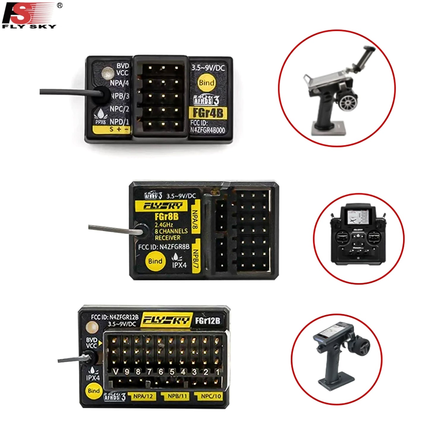 FLYSKY FGR4B FGR8B FGr12B 2.4GHz 8/12CH Receiver PWM PPM Ibus for AFHDS3 NB4 / PL18 / FRM302 RC Vehicle / Ship