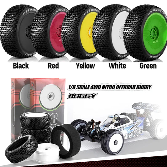 4Pcs 1/8 4WD Nitro Off Road Buggy Tires Wheel Rims 17mm Hex for 1:8 Scale RC Car HSP HPI Kyosho ZD Hongnuo Redcat Traxxas