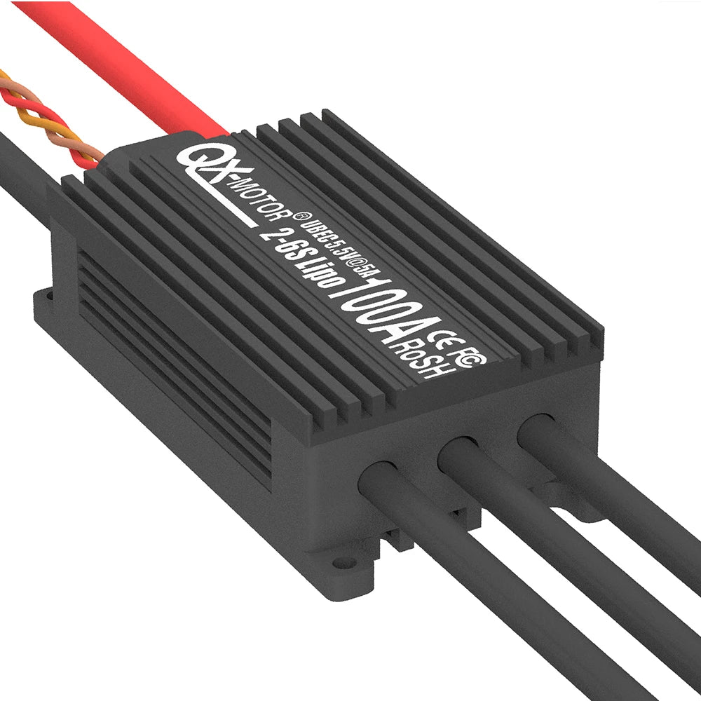 QX-MOTOR 100A ESC 2-6s brushless speed controller with built-in 5.5V/5A UBEC, suitable for 70mm EDF/remote control toys