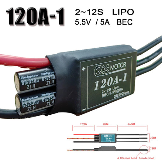 QX-MOTOR  120A-1 esc 120A Brushless esc  2~12s high voltage with 5.5v/5a BEC for  Brushless Motor Aircraft Spare parts